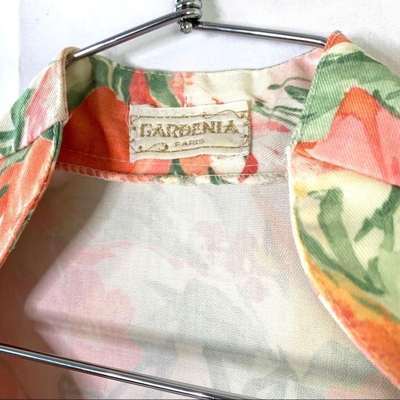 VINTAGE GARDANIA PARIS FLORAL  MULTICOLOUR BUTTON UP DRESS SHORT SLEEVES MEDIUM - Picture 7 of 17